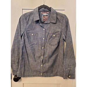 Navy Polka Dot Button Down Ladies Shirt